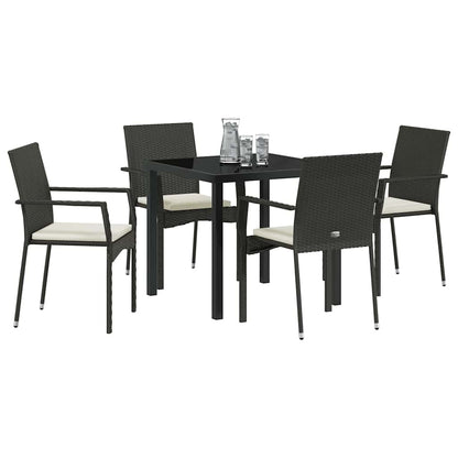 Set da Pranzo per Giardino con cuscino 5 pcs Nero Poly Rattan - homemem39