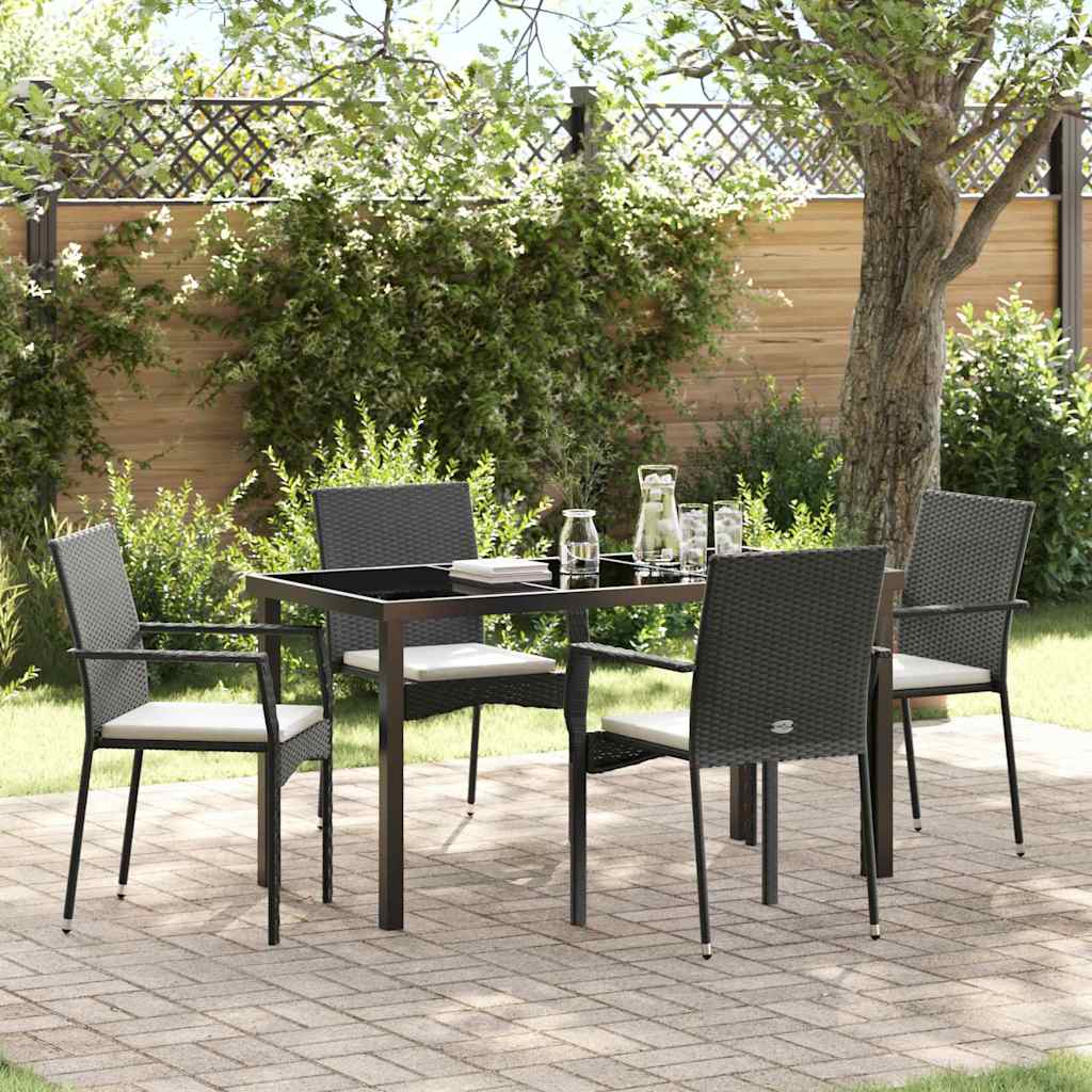 Set da Pranzo per Giardino con cuscino 5 pcs Nero Poly Rattan - homemem39