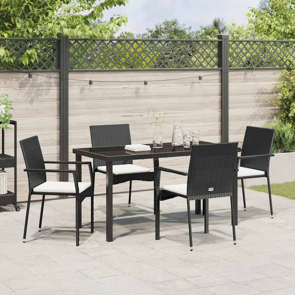 Set da Pranzo per Giardino con cuscino 5 pcs Nero Poly Rattan - homemem39