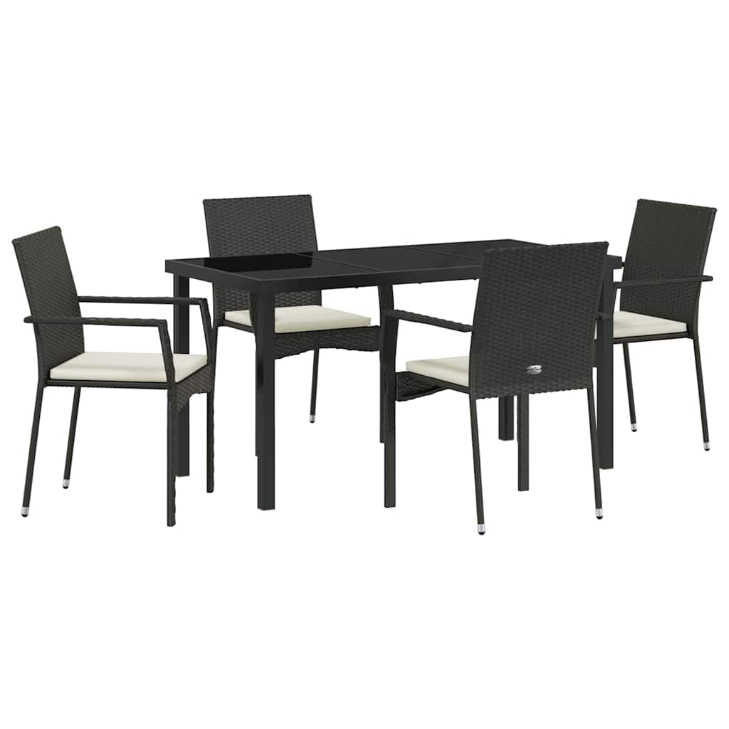 Set da Pranzo per Giardino con cuscino 5 pcs Nero Poly Rattan - homemem39