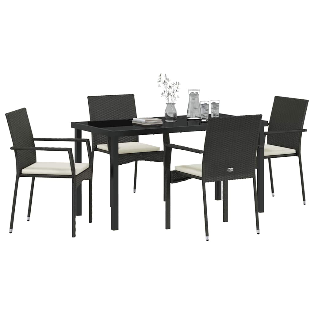 Set da Pranzo per Giardino con cuscino 5 pcs Nero Poly Rattan - homemem39