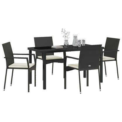 Set da Pranzo per Giardino con cuscino 5 pcs Nero Poly Rattan - homemem39