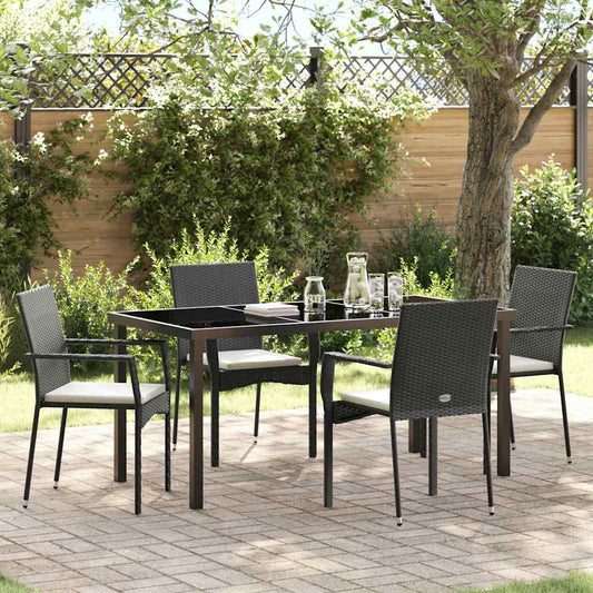 Set da Pranzo per Giardino con cuscino 5 pcs Nero Poly Rattan - homemem39