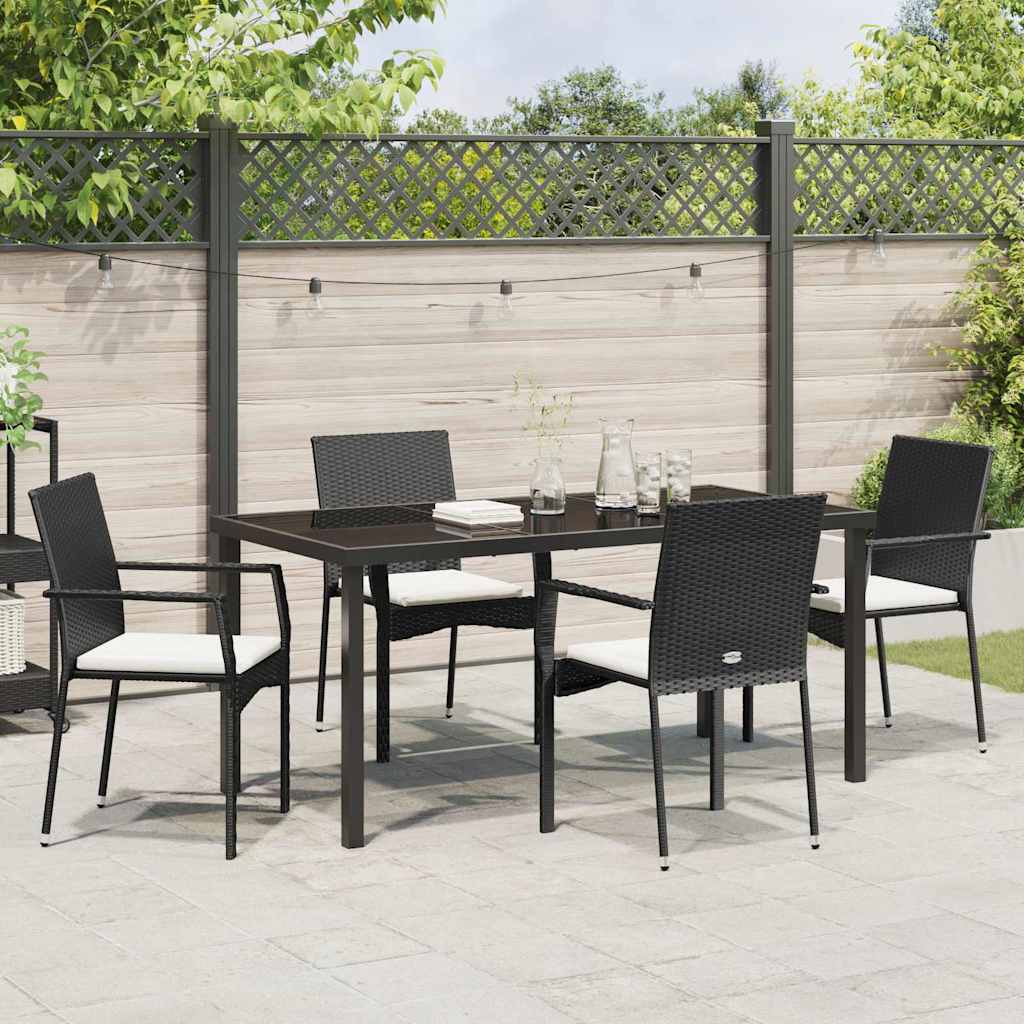Set da Pranzo per Giardino con cuscino 5 pcs Nero Poly Rattan - homemem39