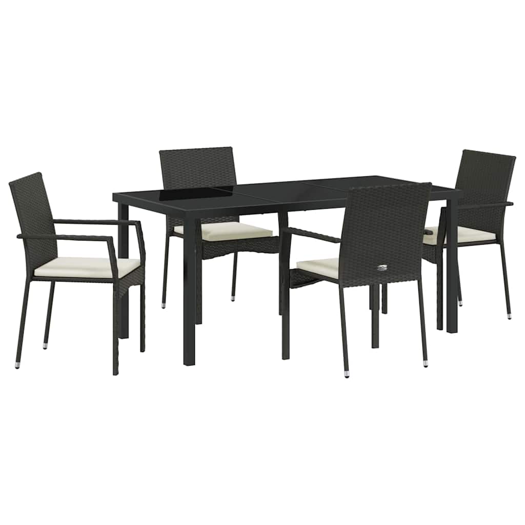 Set da Pranzo per Giardino con cuscino 5 pcs Nero Poly Rattan - homemem39