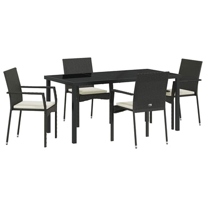 Set da Pranzo per Giardino con cuscino 5 pcs Nero Poly Rattan - homemem39