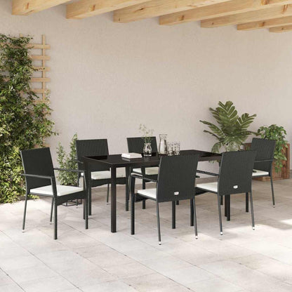 Set da Pranzo per Giardino con cuscino 7 pcs Nero Poly Rattan - homemem39