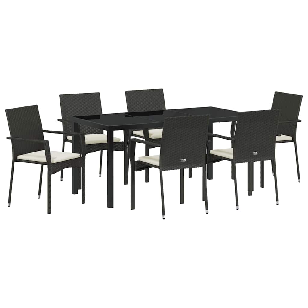 Set da Pranzo per Giardino con cuscino 7 pcs Nero Poly Rattan - homemem39