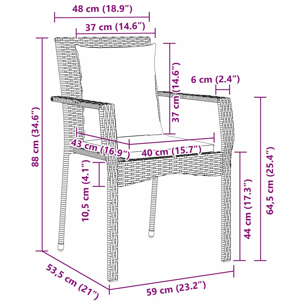 Set da Pranzo per Giardino con cuscino 3 pcs Grigio Poly Rattan - homemem39
