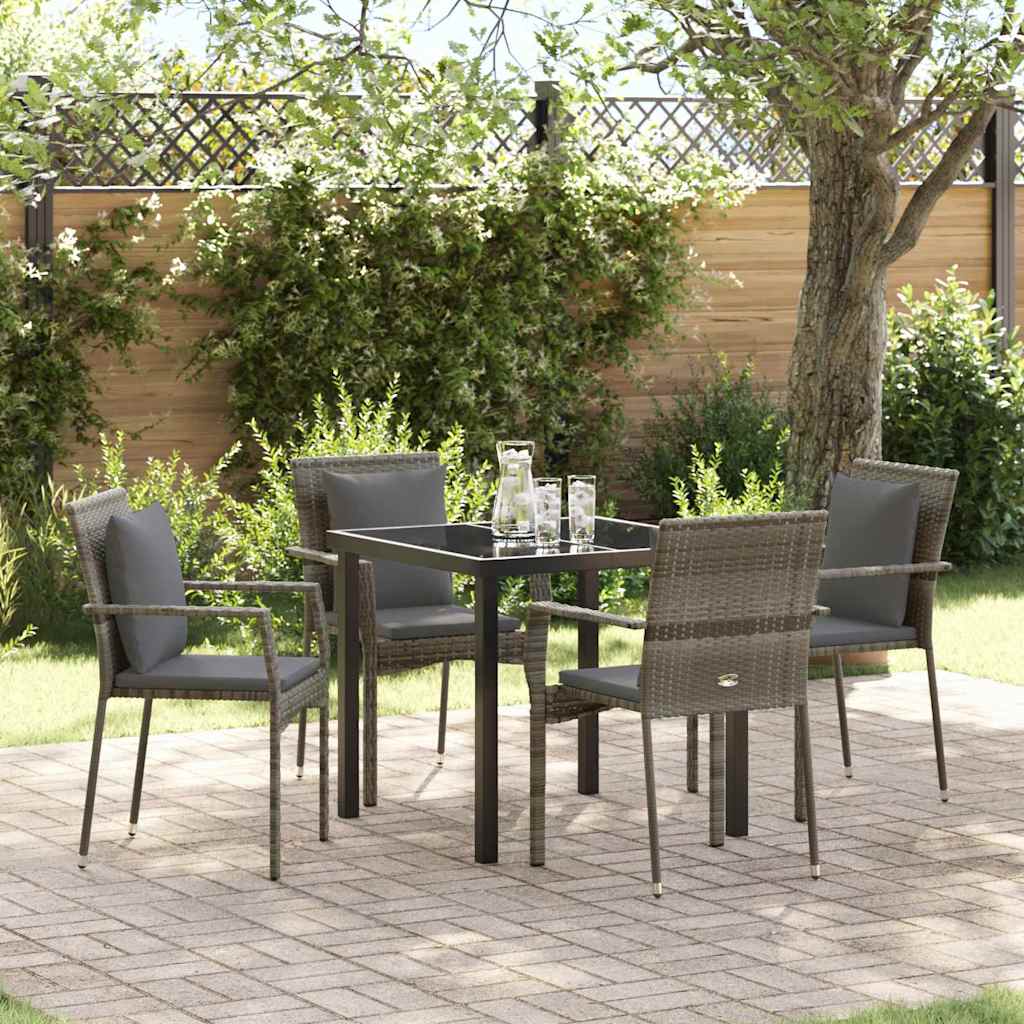 Set da Pranzo per Giardino con cuscino 5 pcs Grigio Poly Rattan - homemem39