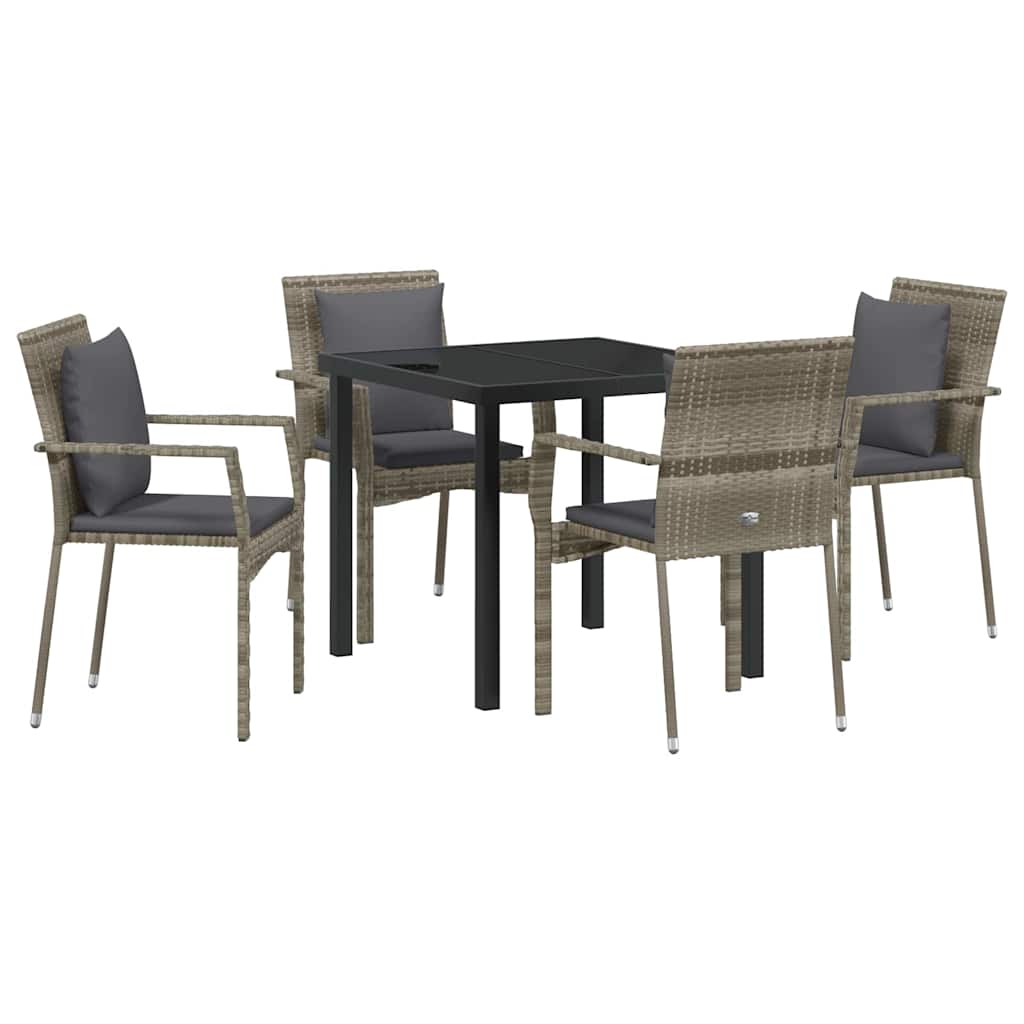 Set da Pranzo per Giardino con cuscino 5 pcs Grigio Poly Rattan - homemem39
