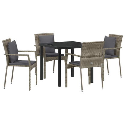 Set da Pranzo per Giardino con cuscino 5 pcs Grigio Poly Rattan - homemem39