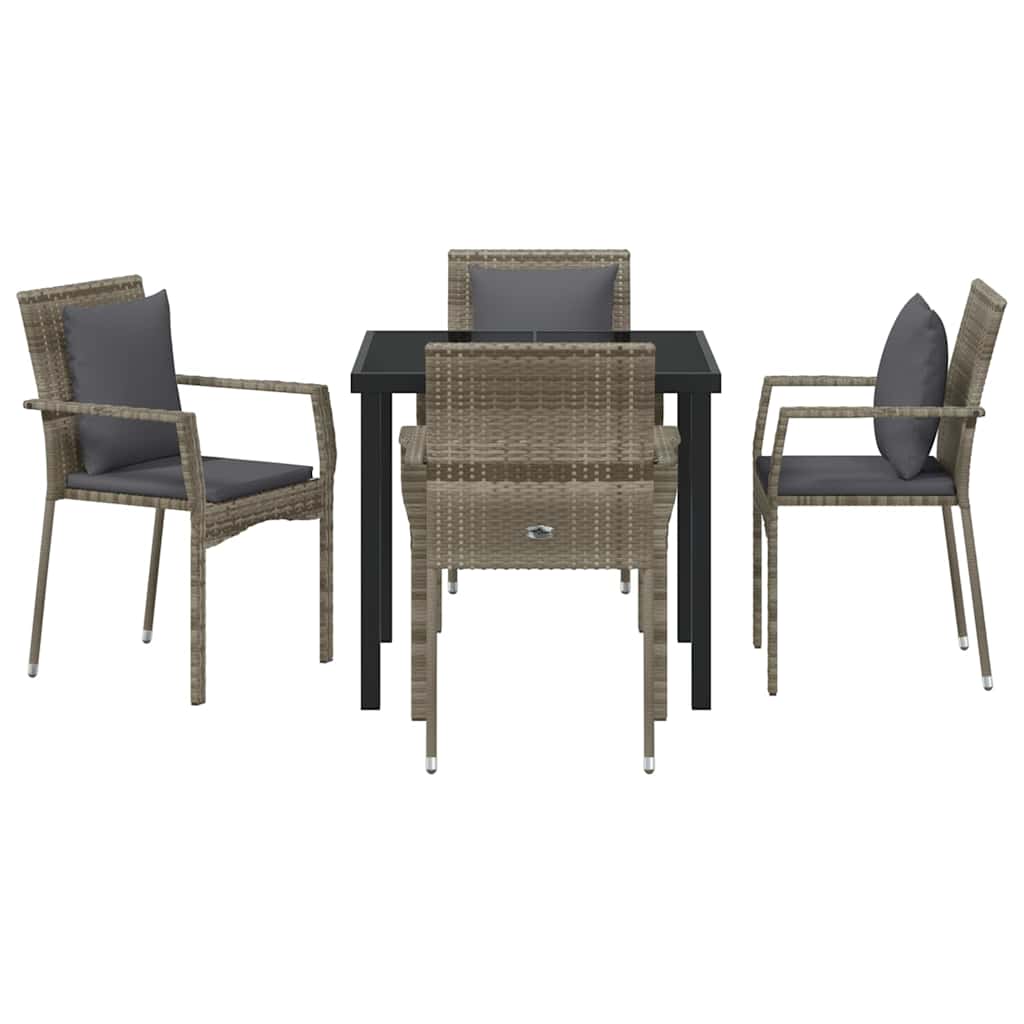 Set da Pranzo per Giardino con cuscino 5 pcs Grigio Poly Rattan - homemem39