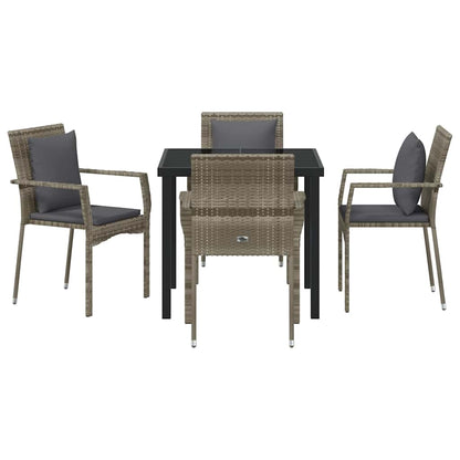 Set da Pranzo per Giardino con cuscino 5 pcs Grigio Poly Rattan - homemem39