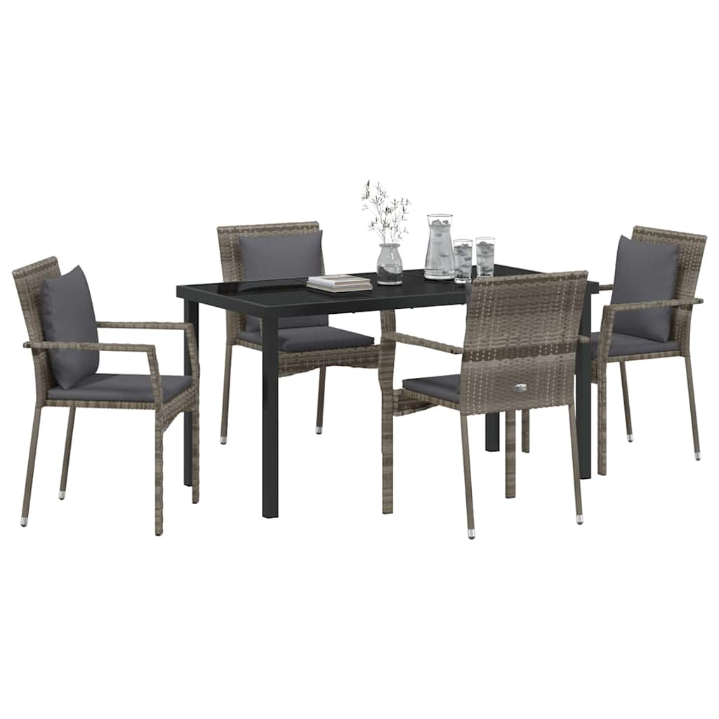 Set da Pranzo per Giardino con cuscino 5 pcs Grigio Poly Rattan - homemem39