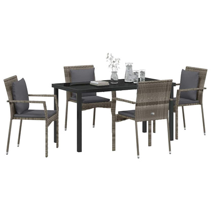 Set da Pranzo per Giardino con cuscino 5 pcs Grigio Poly Rattan - homemem39