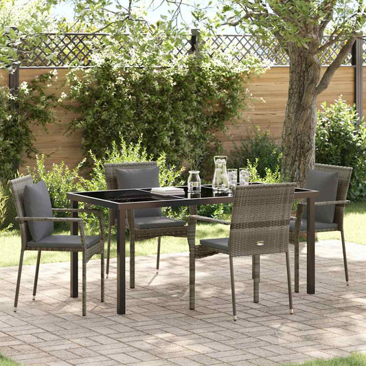 Set da Pranzo per Giardino con cuscino 5 pcs Grigio Poly Rattan - homemem39