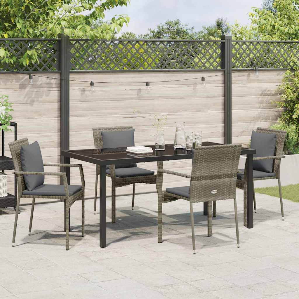 Set da Pranzo per Giardino con cuscino 5 pcs Grigio Poly Rattan - homemem39