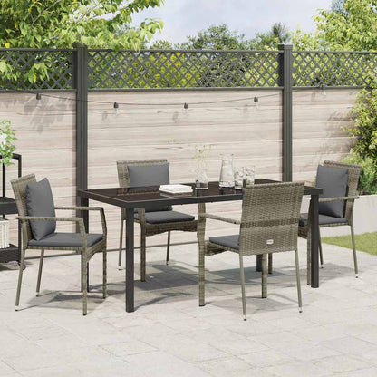 Set da Pranzo per Giardino con cuscino 5 pcs Grigio Poly Rattan - homemem39