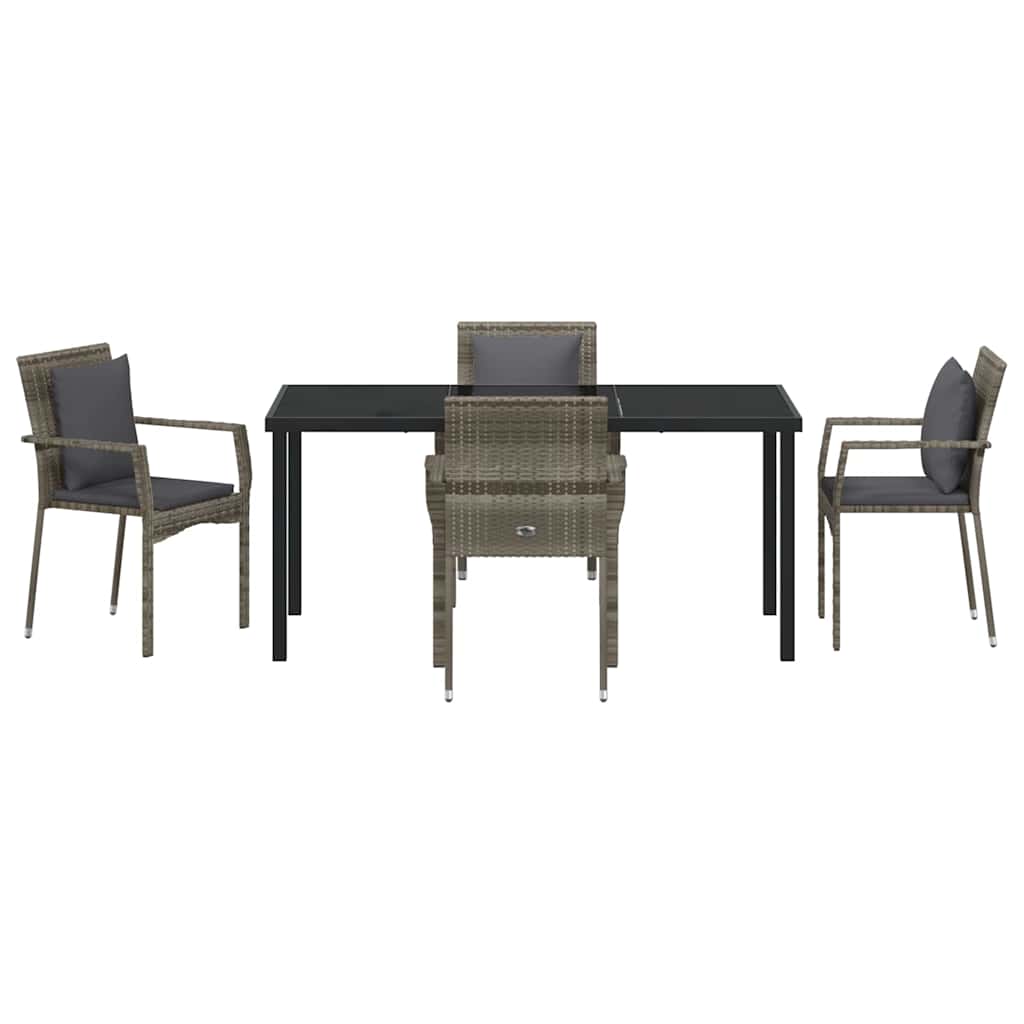 Set da Pranzo per Giardino con cuscino 5 pcs Grigio Poly Rattan - homemem39
