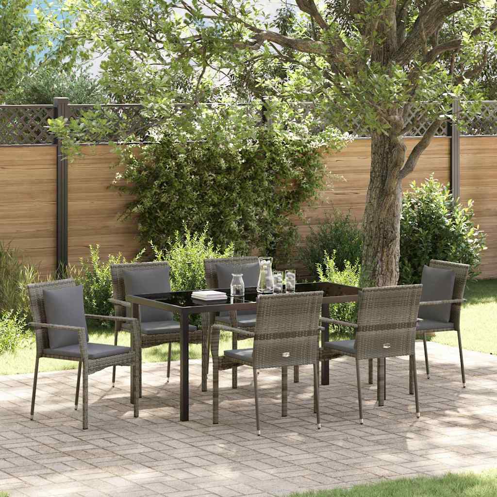 Set da Pranzo per Giardino con cuscino 7 pcs Grigio Poly Rattan - homemem39