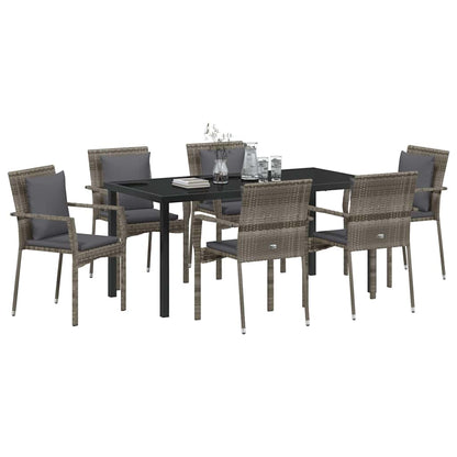 Set da Pranzo per Giardino con cuscino 7 pcs Grigio Poly Rattan - homemem39