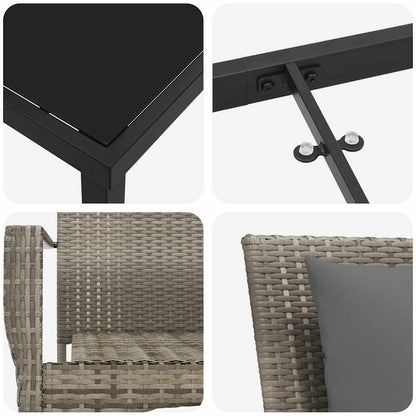 Set da Pranzo per Giardino con cuscino 3 pcs Grigio Poly Rattan - homemem39