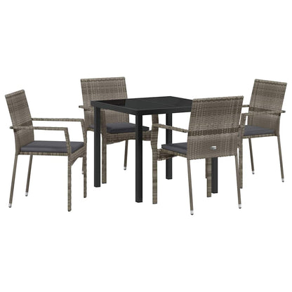 Set da Pranzo per Giardino con cuscino 5 pcs Grigio Poly Rattan - homemem39