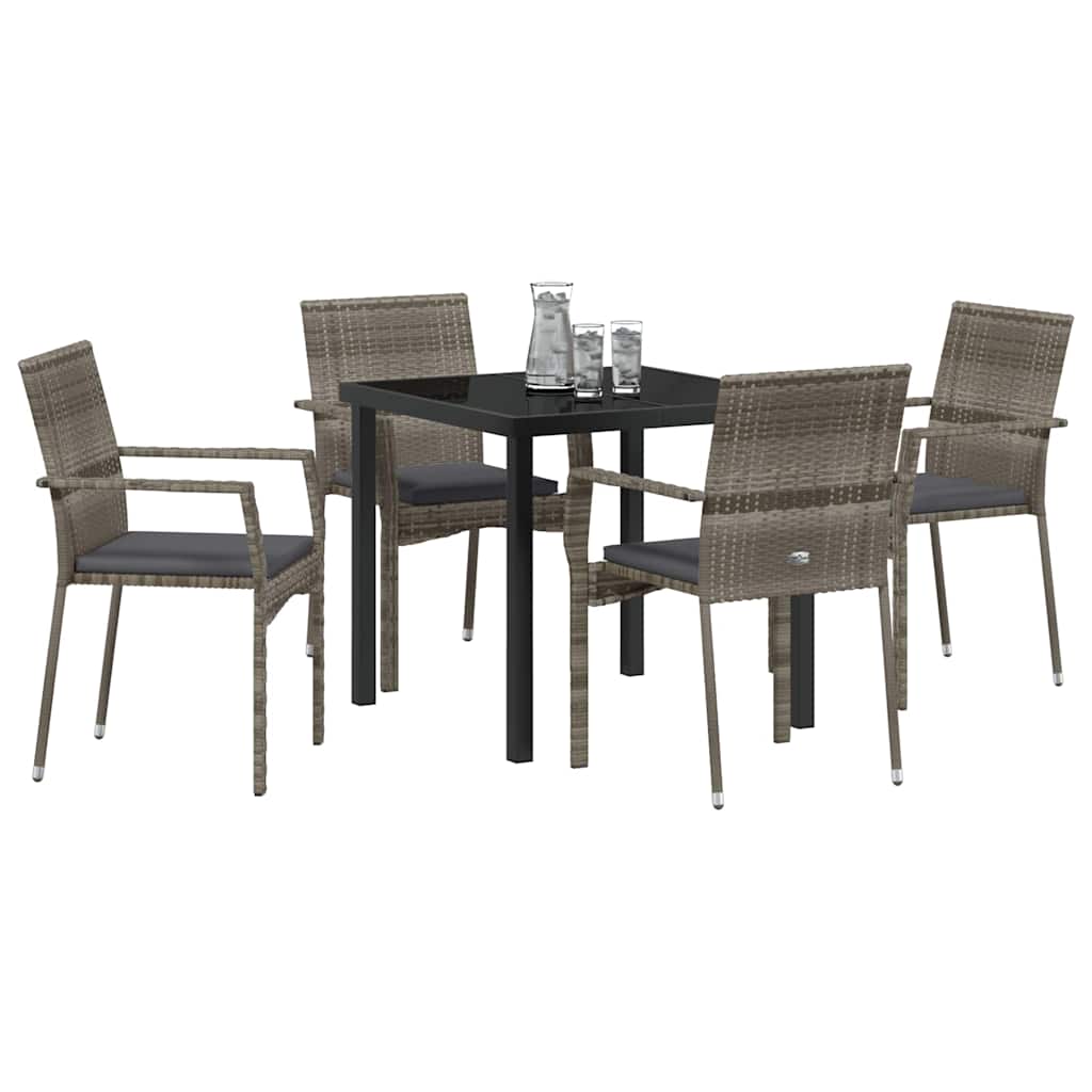 Set da Pranzo per Giardino con cuscino 5 pcs Grigio Poly Rattan - homemem39