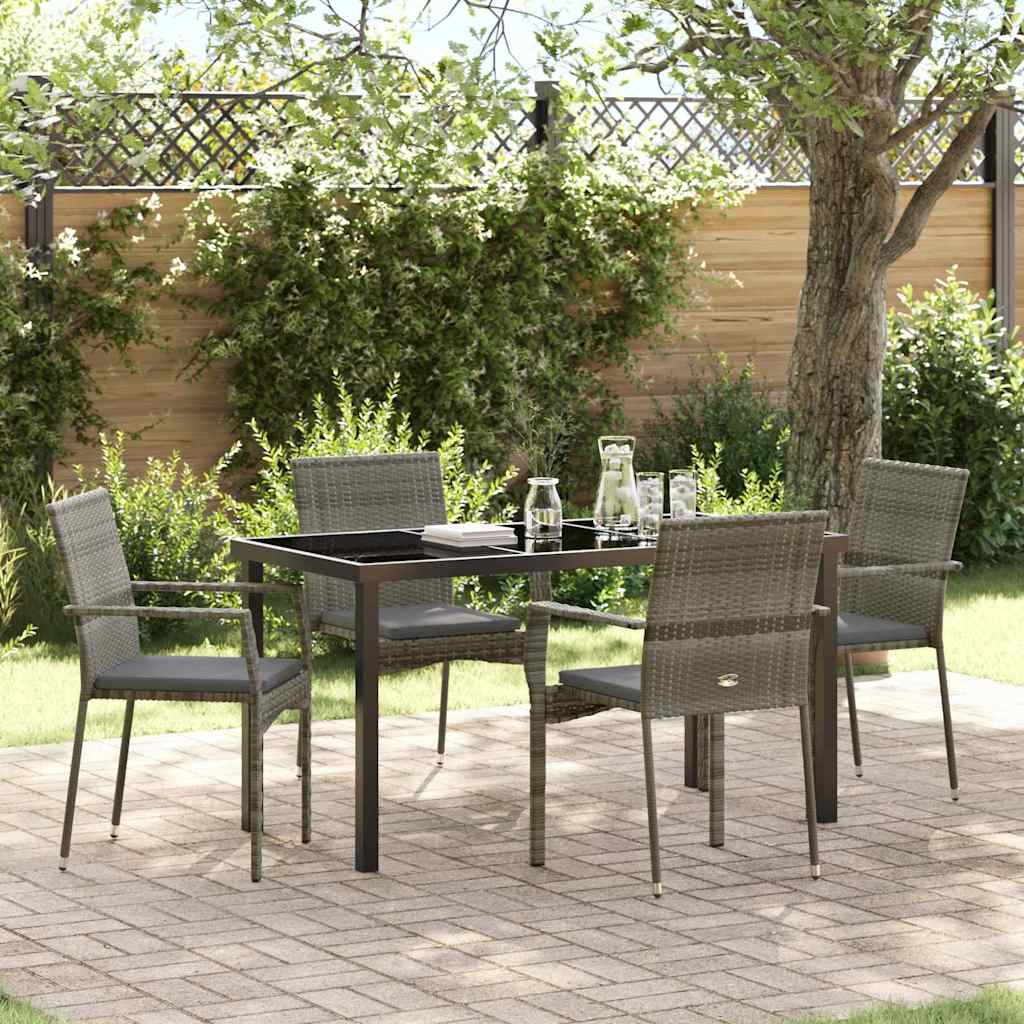 Set da Pranzo per Giardino con cuscino 5 pcs Grigio Poly Rattan - homemem39