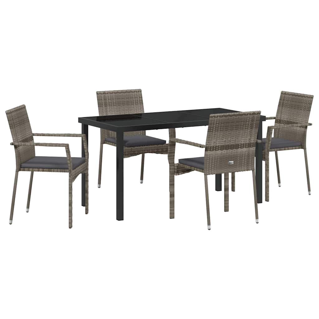 Set da Pranzo per Giardino con cuscino 5 pcs Grigio Poly Rattan - homemem39