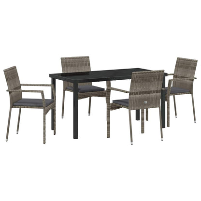 Set da Pranzo per Giardino con cuscino 5 pcs Grigio Poly Rattan - homemem39