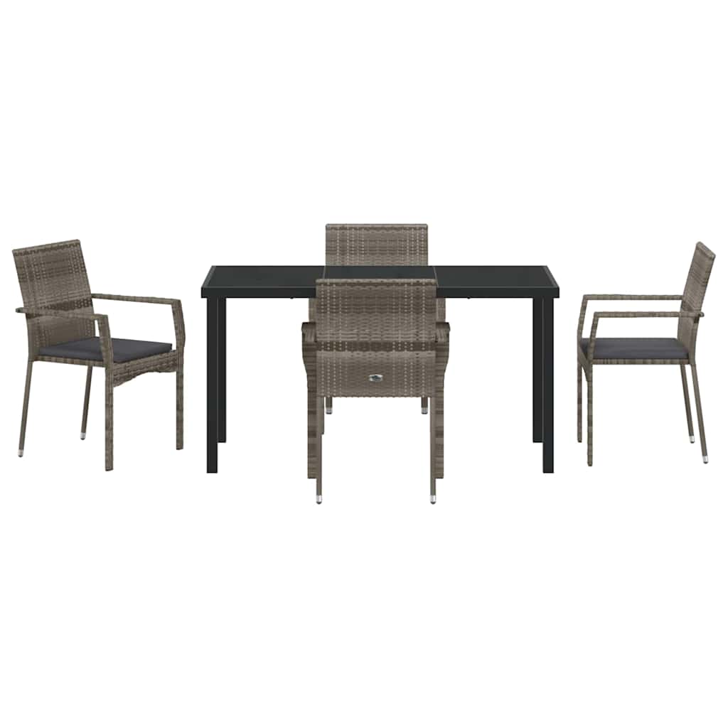 Set da Pranzo per Giardino con cuscino 5 pcs Grigio Poly Rattan - homemem39