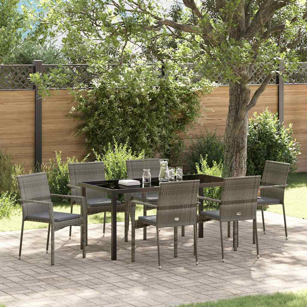Set da Pranzo per Giardino con cuscino 7 pcs Grigio Poly Rattan - homemem39