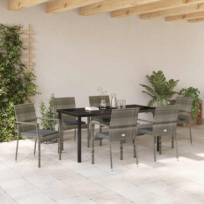 Set da Pranzo per Giardino con cuscino 7 pcs Grigio Poly Rattan - homemem39
