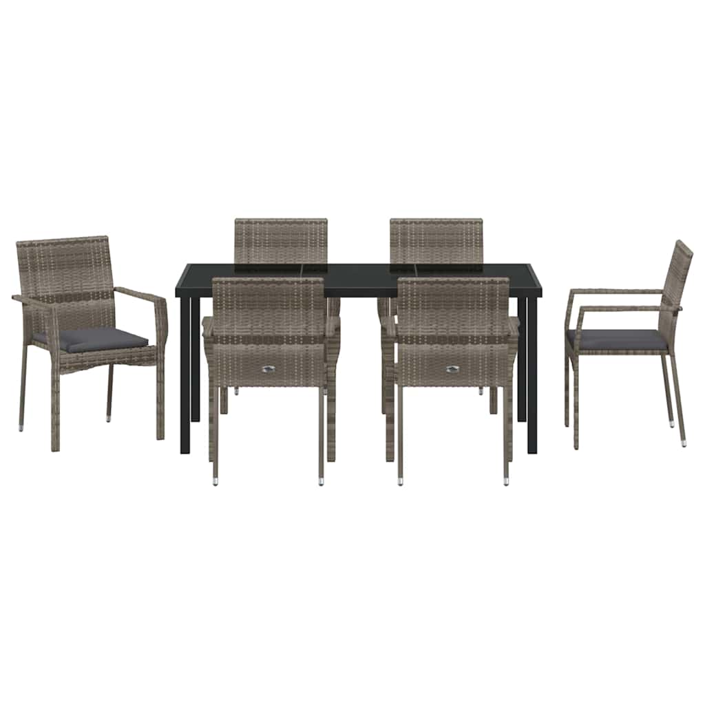Set da Pranzo per Giardino con cuscino 7 pcs Grigio Poly Rattan - homemem39