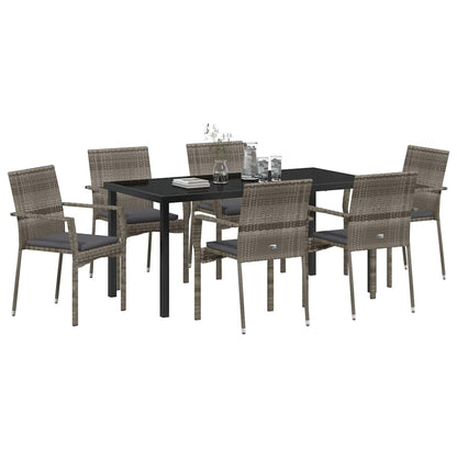 Set da Pranzo per Giardino con cuscino 7 pcs Grigio Poly Rattan - homemem39