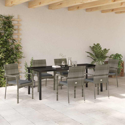 Set da Pranzo per Giardino con cuscino 7 pcs Grigio polyrattan | homemem39