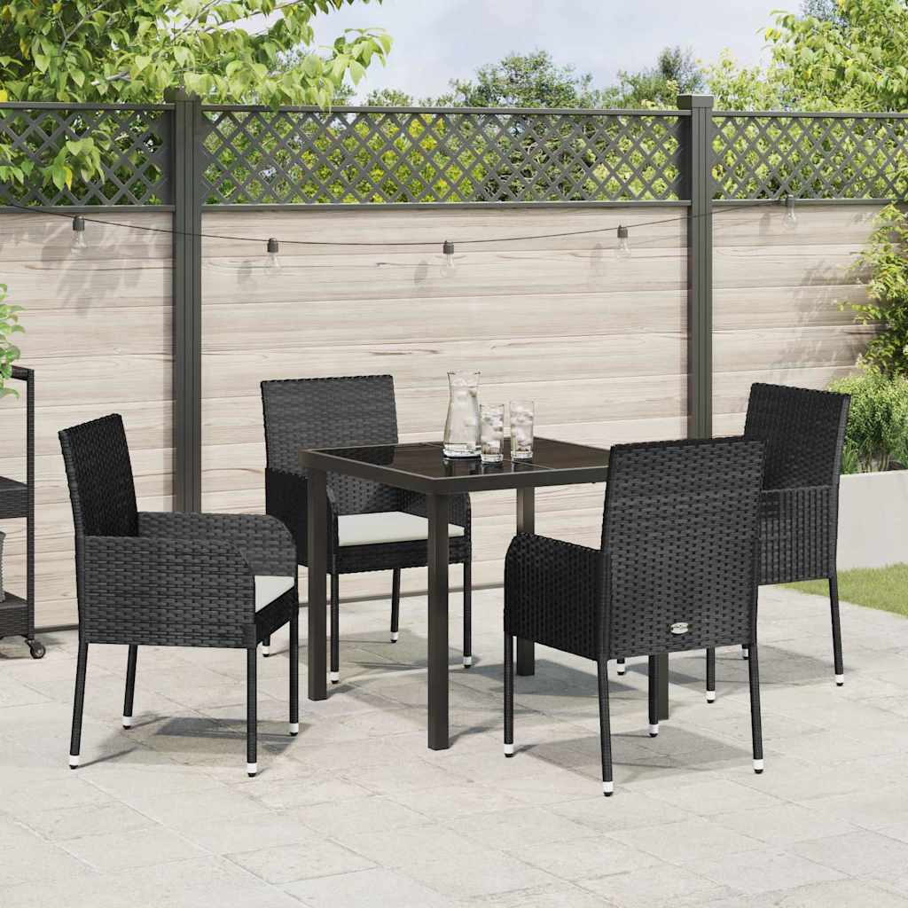 Set da Pranzo per Giardino con cuscino 5 pcs Nero Poly Rattan - homemem39