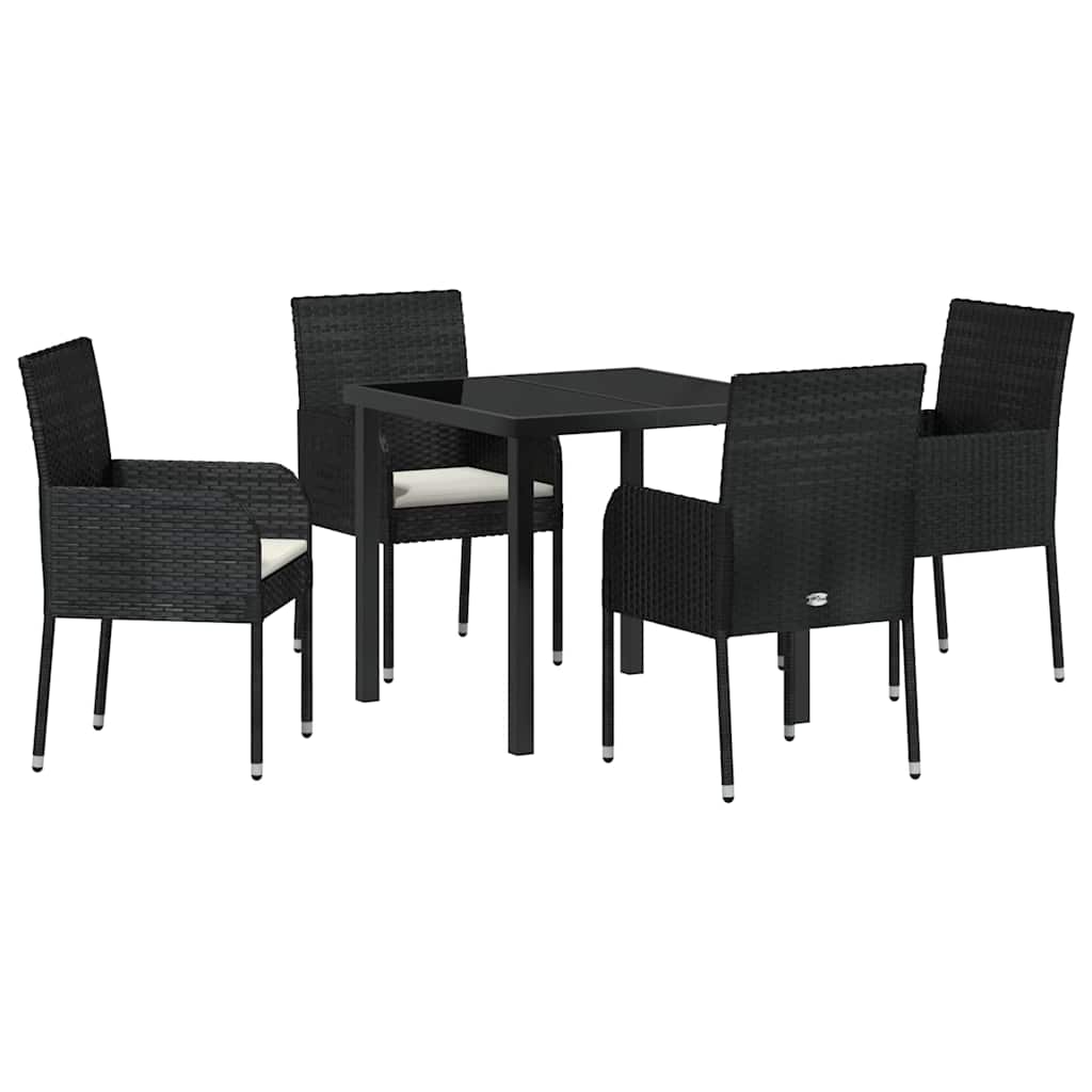 Set da Pranzo per Giardino con cuscino 5 pcs Nero Poly Rattan - homemem39