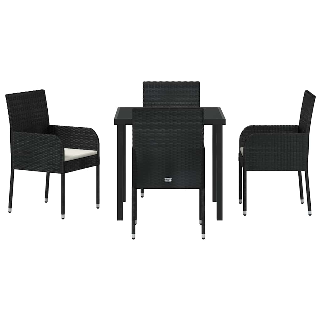 Set da Pranzo per Giardino con cuscino 5 pcs Nero Poly Rattan - homemem39