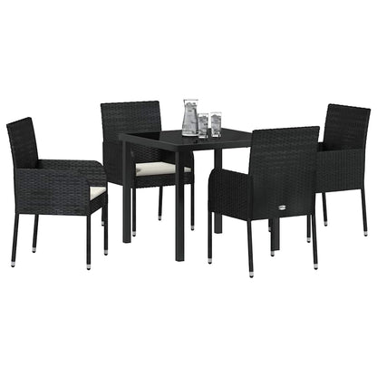Set da Pranzo per Giardino con cuscino 5 pcs Nero Poly Rattan - homemem39