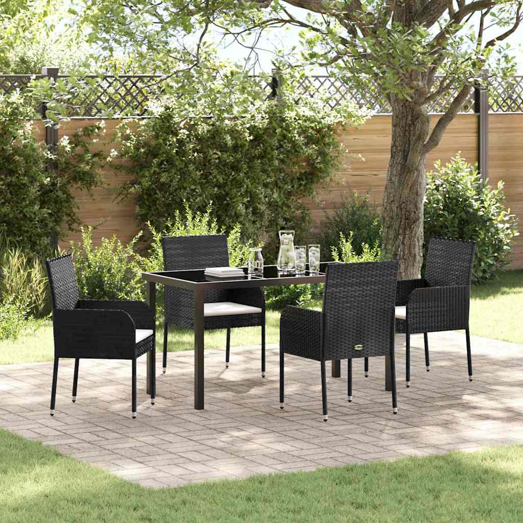 Set da Pranzo per Giardino con cuscino 5 pcs Nero Poly Rattan - homemem39