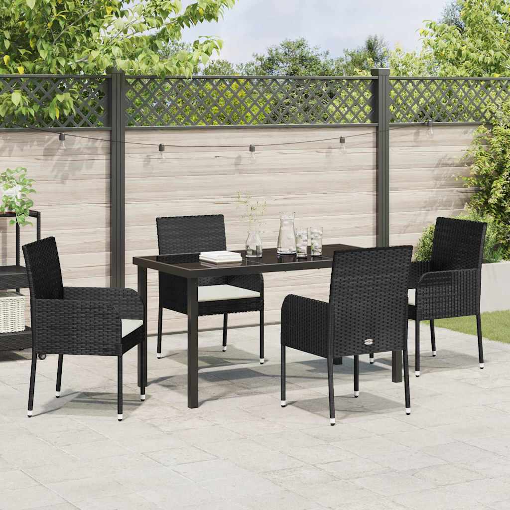 Set da Pranzo per Giardino con cuscino 5 pcs Nero Poly Rattan - homemem39