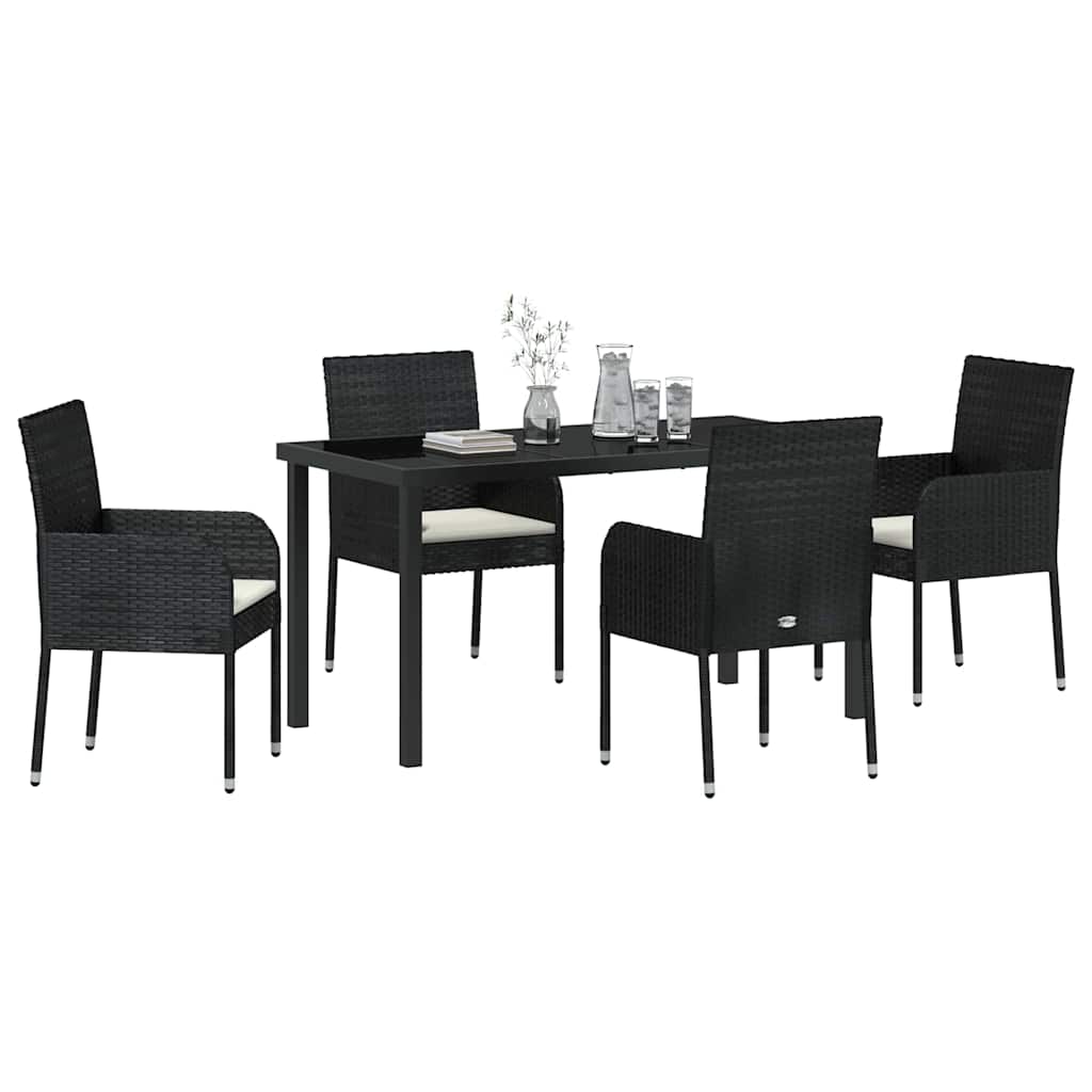 Set da Pranzo per Giardino con cuscino 5 pcs Nero Poly Rattan - homemem39