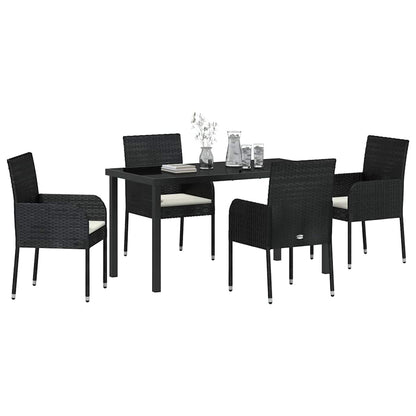 Set da Pranzo per Giardino con cuscino 5 pcs Nero Poly Rattan - homemem39