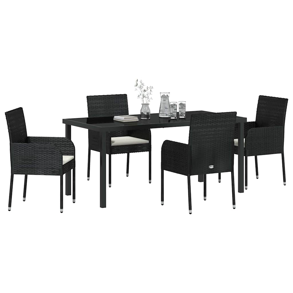 Set da Pranzo per Giardino con cuscino 5 pcs Nero Poly Rattan - homemem39