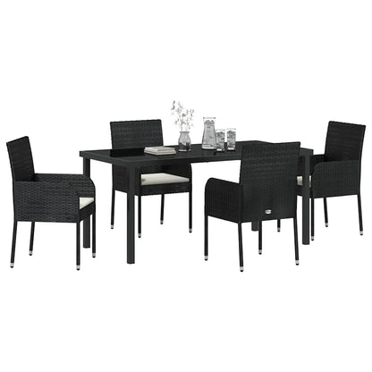 Set da Pranzo per Giardino con cuscino 5 pcs Nero Poly Rattan - homemem39