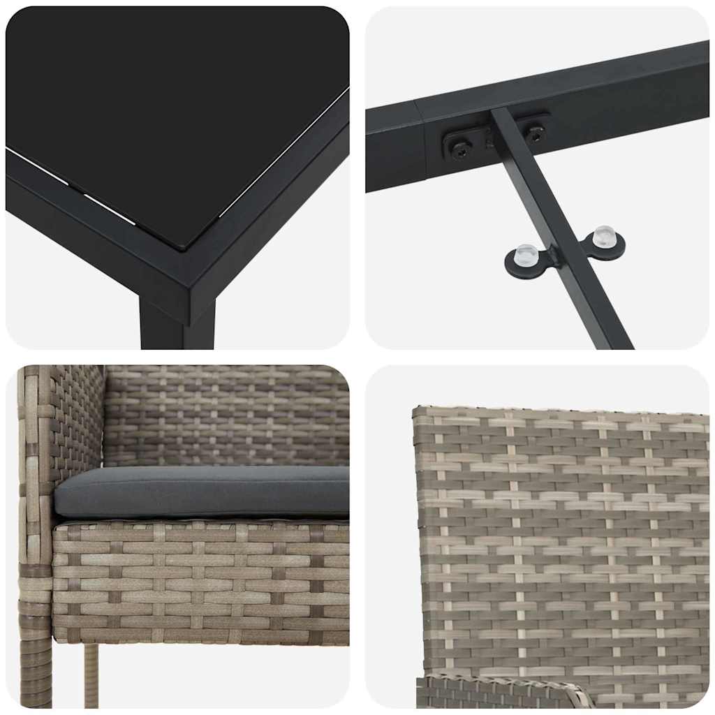 Set da Pranzo per Giardino con cuscino 3 pcs Grigio Poly Rattan - homemem39