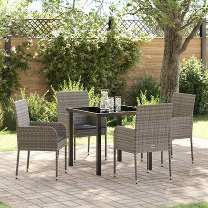 Set da Pranzo per Giardino con cuscino 5 pcs Grigio Poly Rattan - homemem39